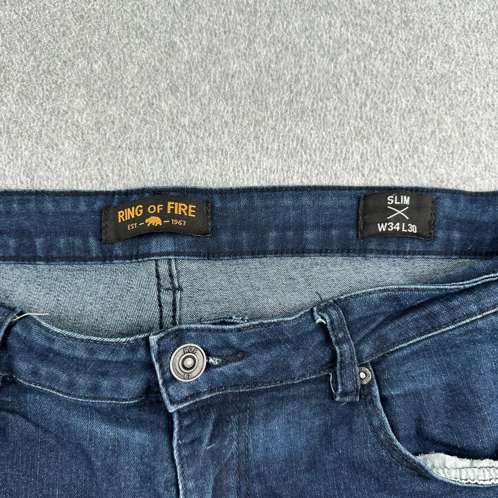 Ring of Fire Jeans Mens 34x30 Slim Blue Stretch Denim